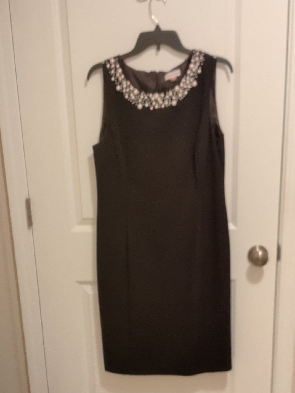 Embellished Neckline Black Sheath Dress